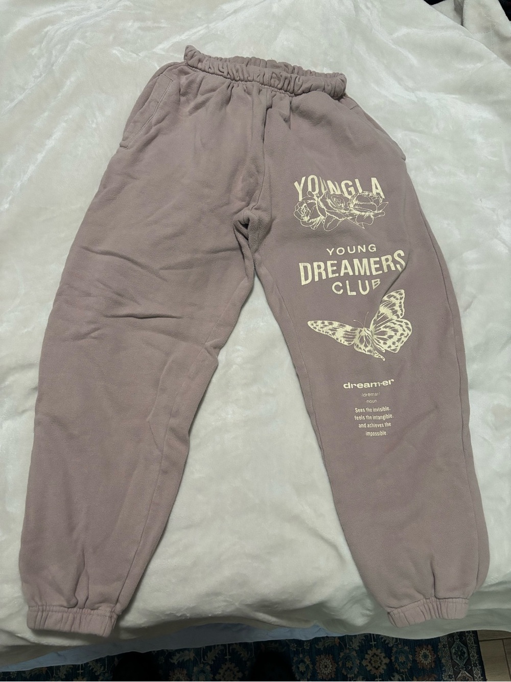 YoungLA Mauve Sweatpants with Cream Graphics